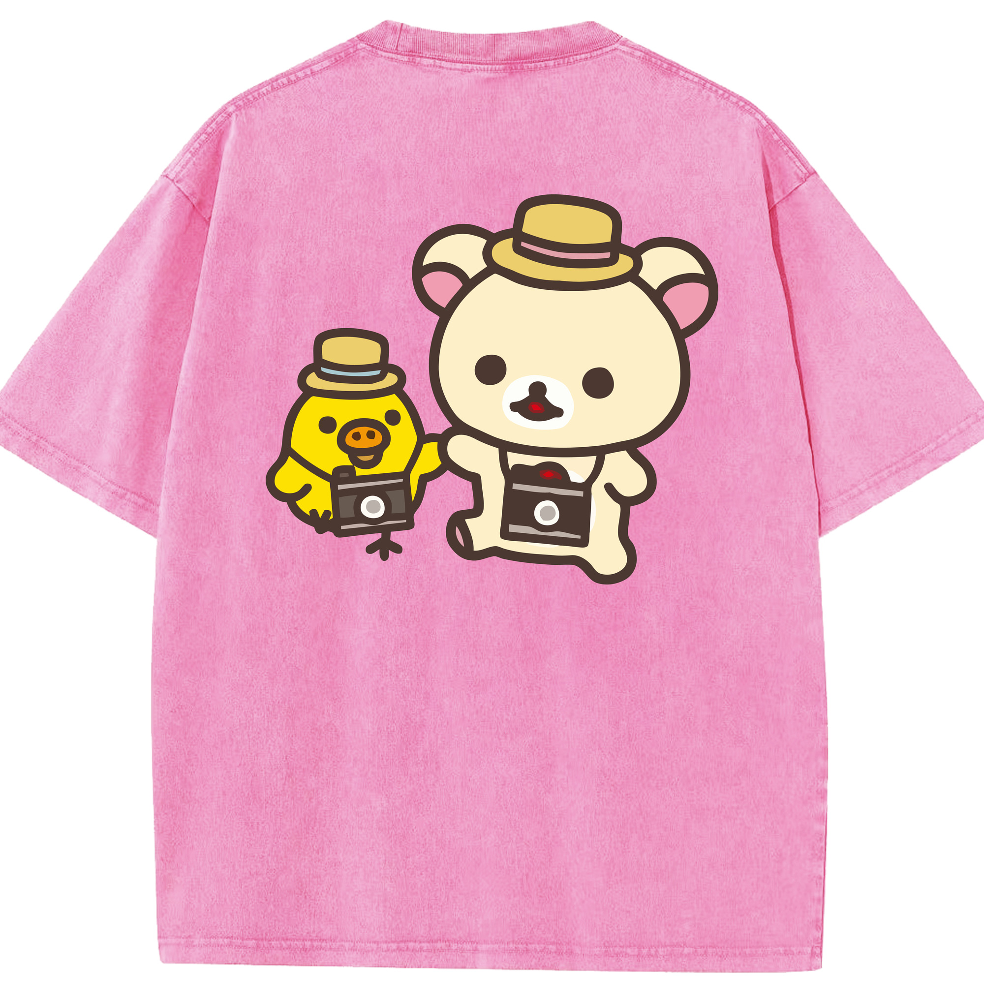 （画像用） リラックマ リラックマ キイロイトリ Rilakkuma Korilakkuma Kiiroitori 綿100% ヴィンテージ風 半袖Tシャツ（背面プリント）